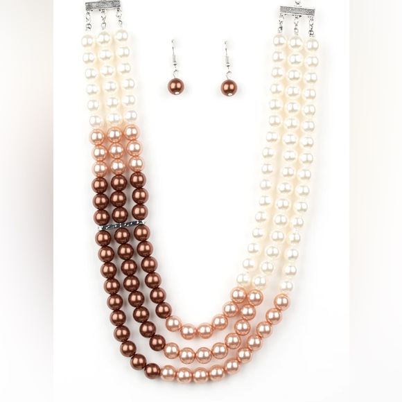 Brown Starlet pearl necklace and earrings 91b - Picture 3 of 4